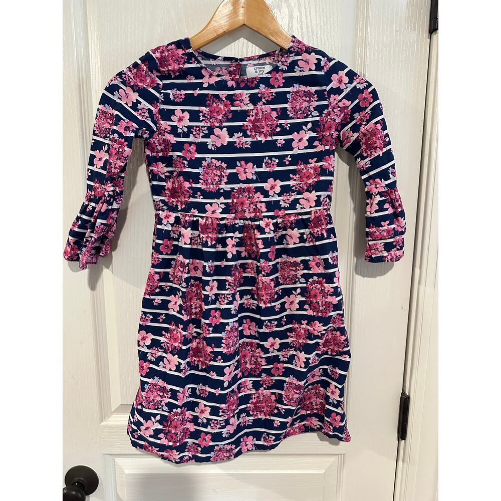 Girls Crown and Ivy kids dress 3/4 sleeve blue floral size 10